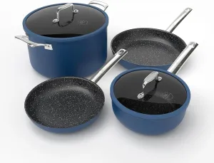 Kitchen Academy Plasma Titanium Ceramic Nonstick Cookware Set - 6 Piece Induction Pots and Pans Set Non Stick, Blue Healthy Non Toxic Cooking Ware Set with Scratch Defense Technology, PFOA&PFOS Free