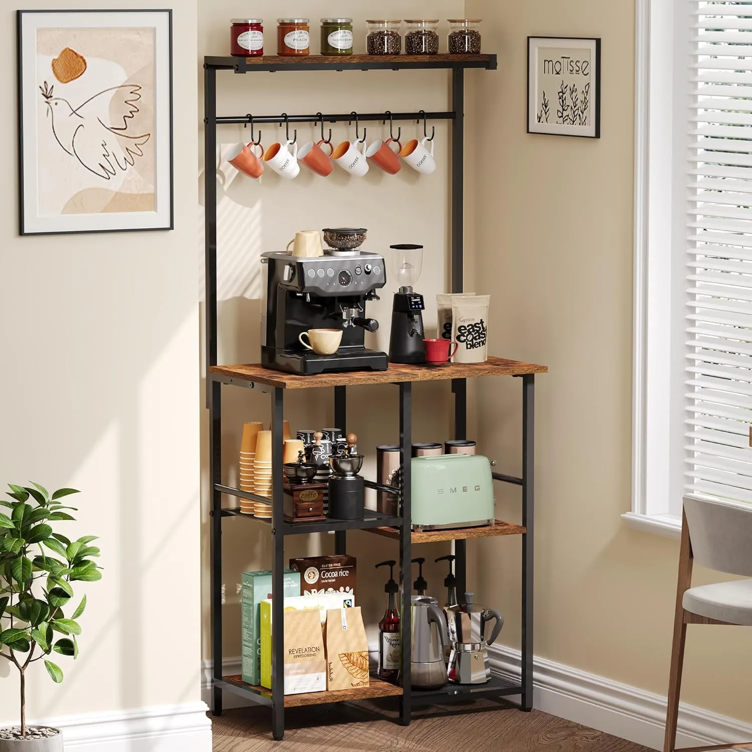 Kitchen Buffets Sideboards 23.6 Inch Length With 6 Tiers Zoned Storage Design Coffee Bar Station Microwave Stand Kitchen Rack Bakers Rack