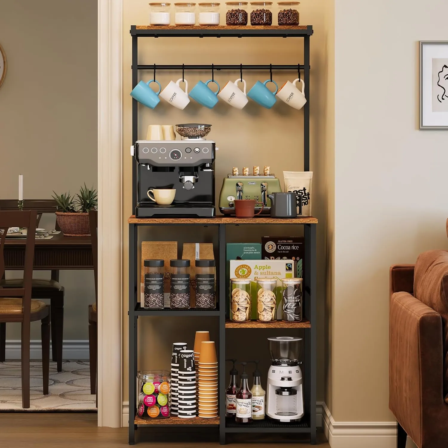 Kitchen Buffets Sideboards 23.6 Inch Length With 6 Tiers Zoned Storage Design Coffee Bar Station Microwave Stand Kitchen Rack Bakers Rack
