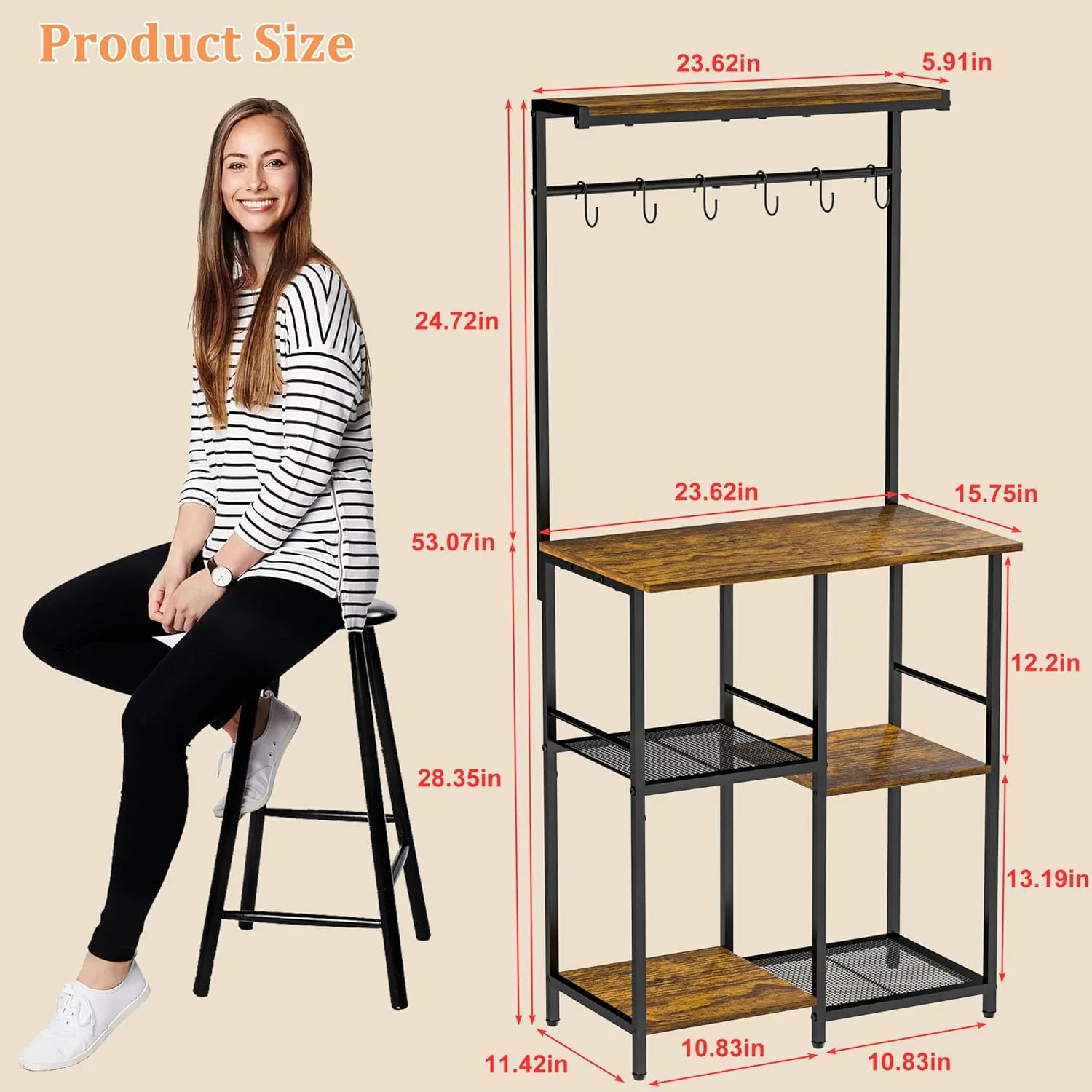 Kitchen Buffets Sideboards 23.6 Inch Length With 6 Tiers Zoned Storage Design Coffee Bar Station Microwave Stand Kitchen Rack Bakers Rack