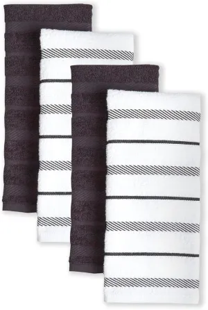 KITCHENAID Albany Kitchen Towel 4-Pack Set, Matte Black/White, 16"x26"