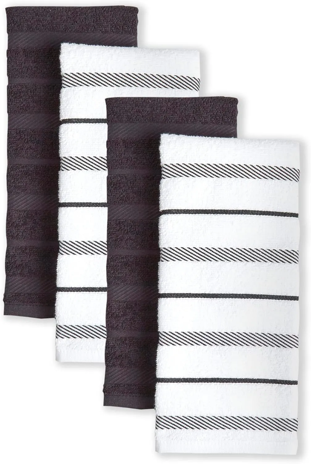 KITCHENAID Albany Kitchen Towel 4-Pack Set, Matte Black/White, 16"x26"