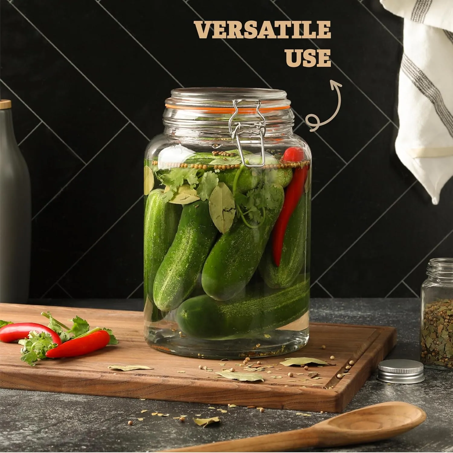 kitchentoolz Large 1 Gallon Glass Mason Jar Extra Wide-Mouth with Hinged Lids, Airtight Leakproof Glass Canning Jars, Container for Preserving, Overnight Oats - Pack of 1