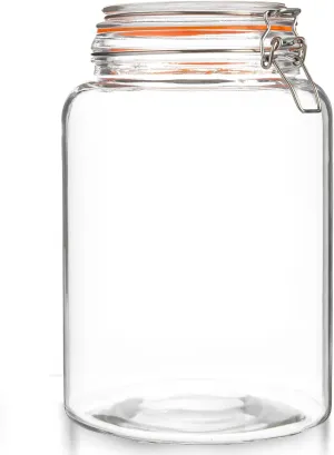 kitchentoolz Large 1 Gallon Glass Mason Jar Extra Wide-Mouth with Hinged Lids, Airtight Leakproof Glass Canning Jars, Container for Preserving, Overnight Oats - Pack of 1