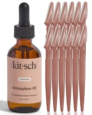 Kitsch Dermaplaning Bundle – Hydrating Dermaplane Oil & 12pc Dermaplane Razors Terracotta for Smooth, Glowing Skin