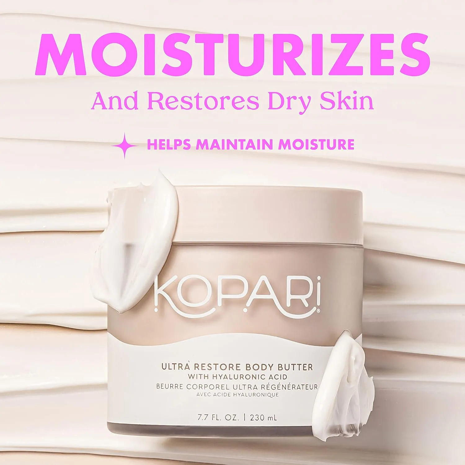 Kopari Ultra Restore Body Butter, Whipped Lightweight Formula, Hyaluronic Acid & Mango Butter, Deep Long-Lasting Moisture, Tahitian Vanilla 7.7 oz