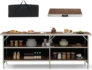 KOTEK Folding Camping Table with 2-Tier Storage Shelves, Removable Privacy Skirt & Carry Bag, Easy Setup, Portable Bar Table for Events, Party, Picnic, BBQ, Trade-Show and Indoor Use(81" L x 15" W)