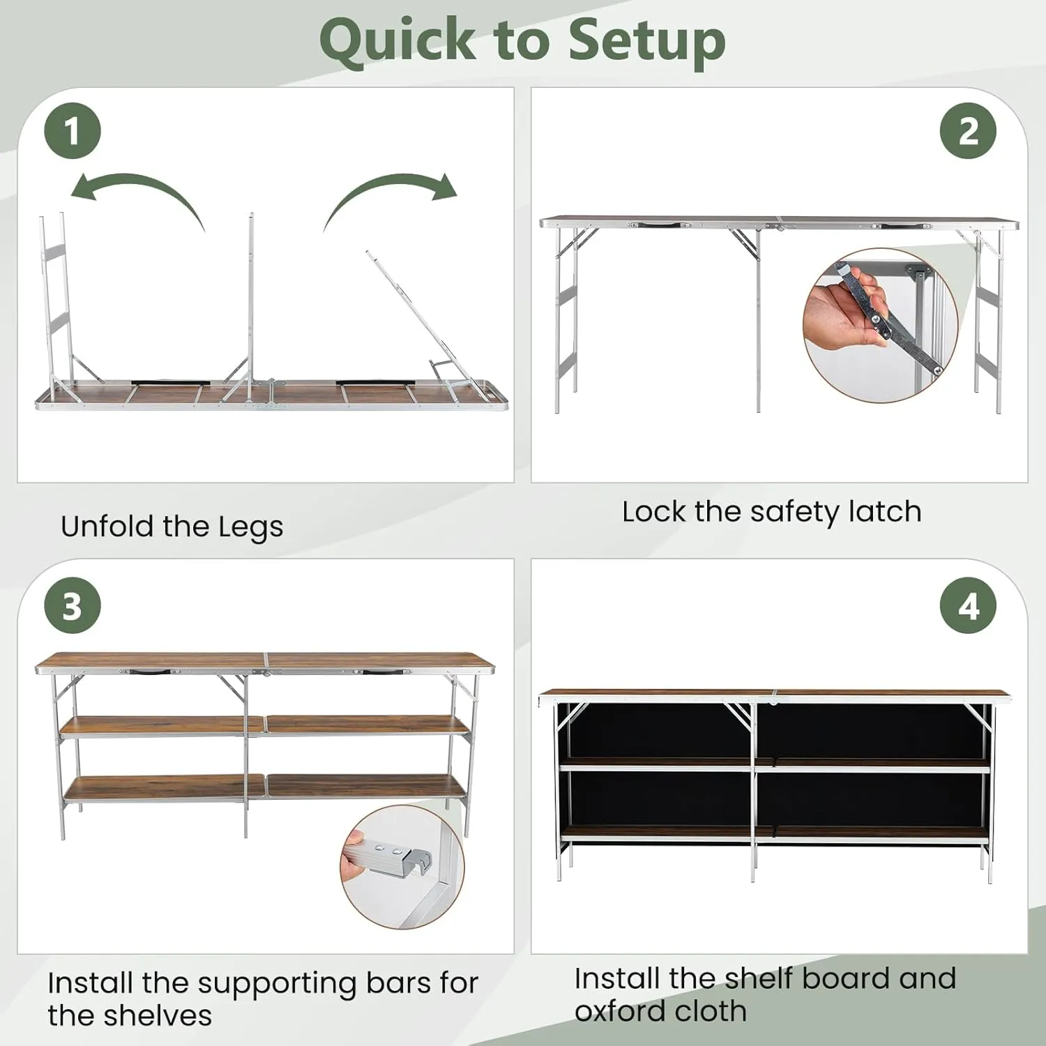 KOTEK Folding Camping Table with 2-Tier Storage Shelves, Removable Privacy Skirt & Carry Bag, Easy Setup, Portable Bar Table for Events, Party, Picnic, BBQ, Trade-Show and Indoor Use(81" L x 15" W)
