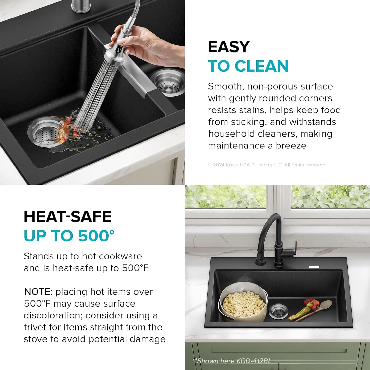 Kraus KGD-433B Quarza Dual Mount 50/50 Double Bowl Granite Black w/Drop In and Undermount Kitchen Sink Installation, 33