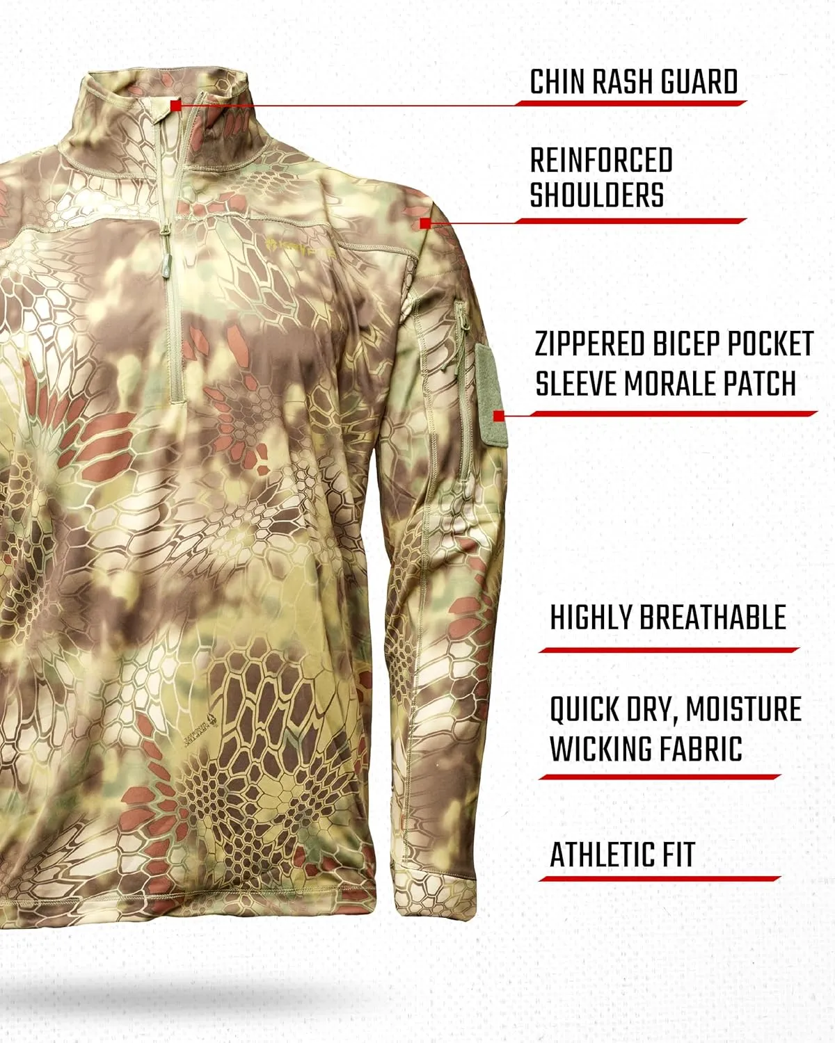 Kryptek Men's Valhalla 2 Long Sleeve Half Zip, Lightweight Camo Hunting Shirt