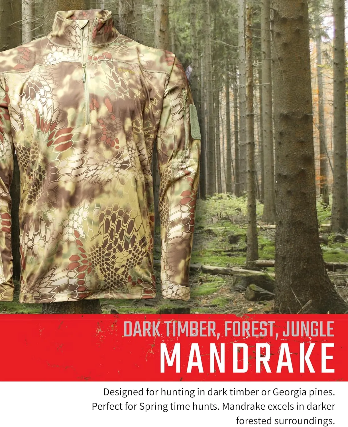 Kryptek Men's Valhalla 2 Long Sleeve Half Zip, Lightweight Camo Hunting Shirt