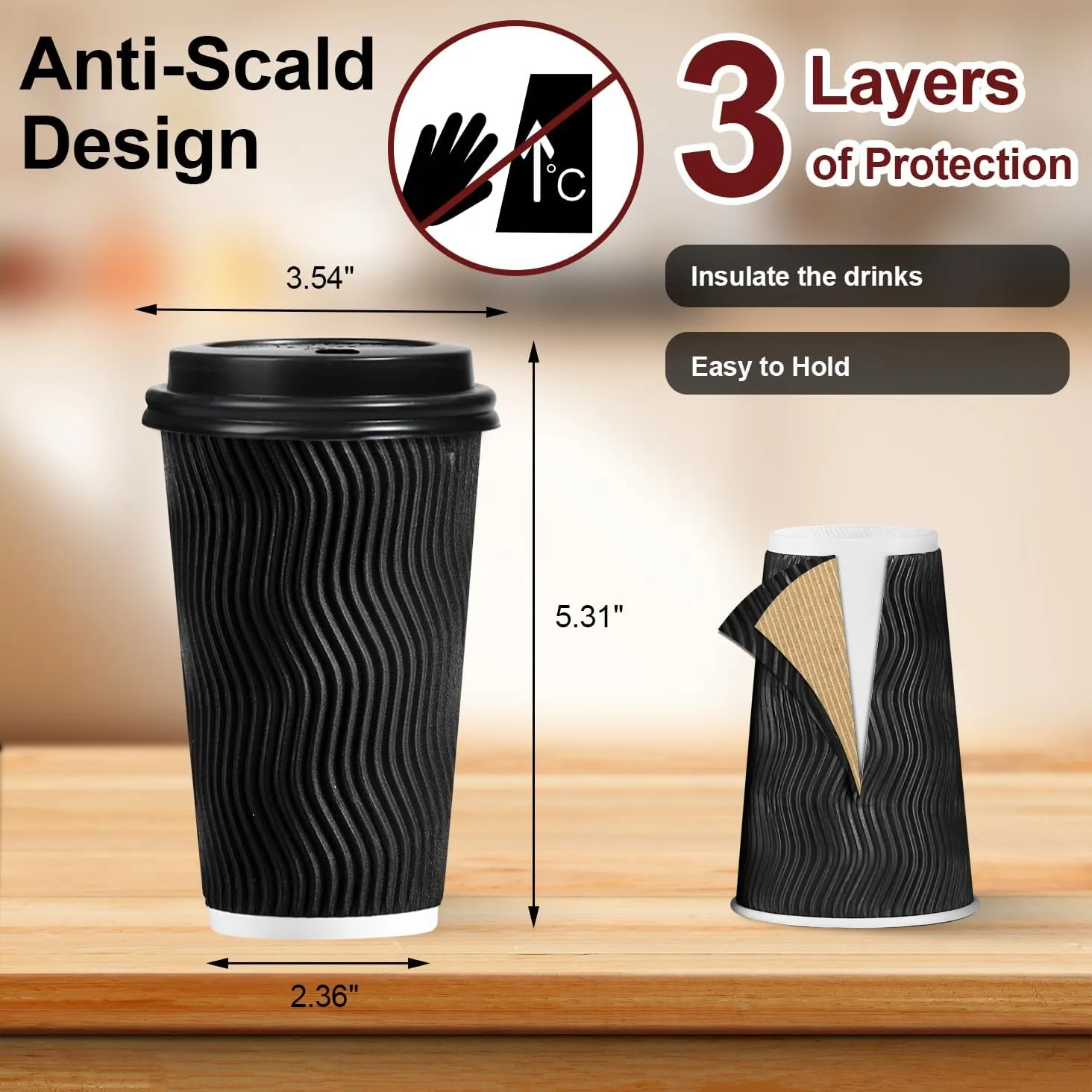 Lamosi 16 oz 60 Pack Coffee Cups with Lids, Disposable Paper Coffee Cups with Lids for Cold and Hot Drinks