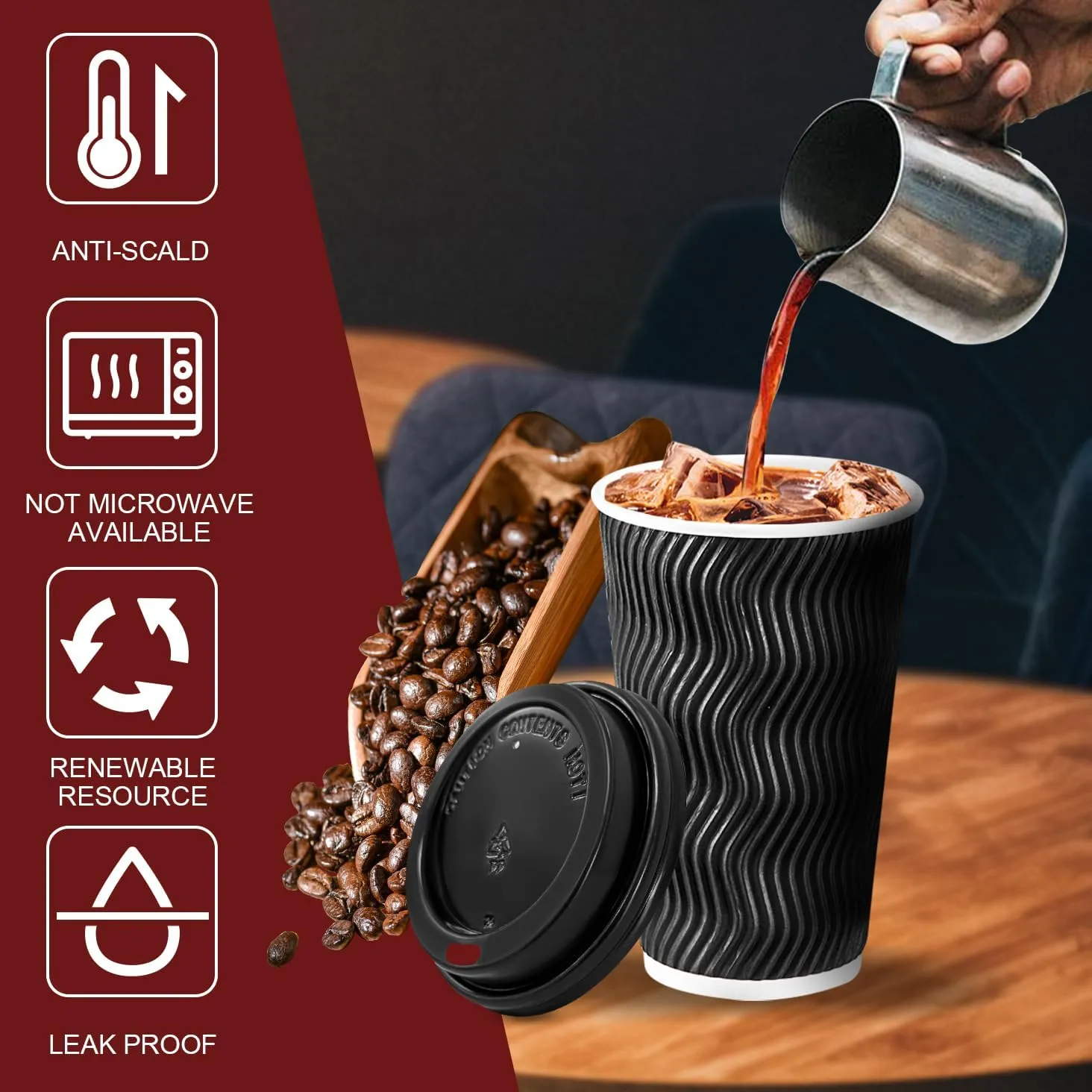 Lamosi 16 oz 60 Pack Coffee Cups with Lids, Disposable Paper Coffee Cups with Lids for Cold and Hot Drinks