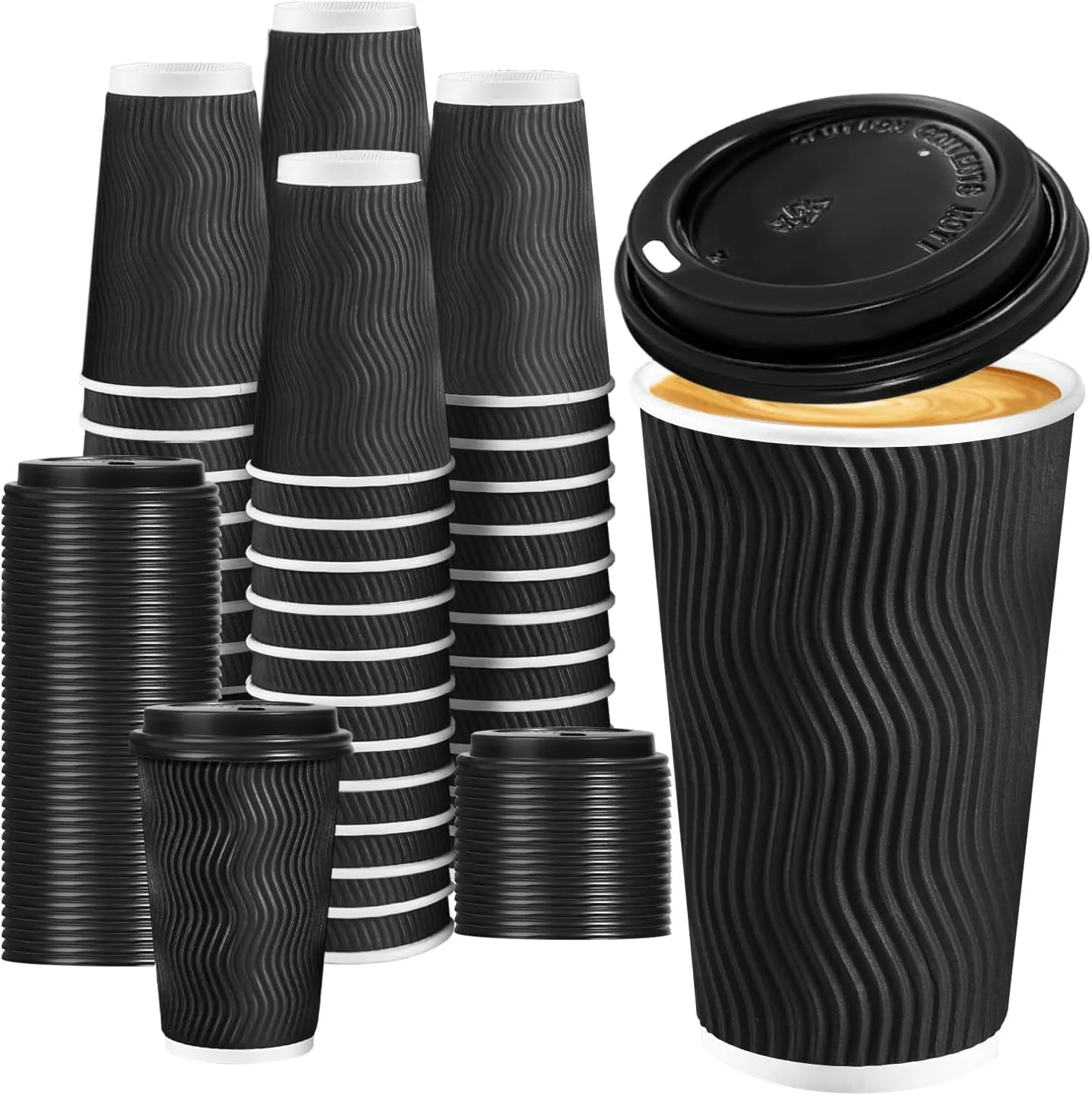 Lamosi 16 oz 60 Pack Coffee Cups with Lids, Disposable Paper Coffee Cups with Lids for Cold and Hot Drinks