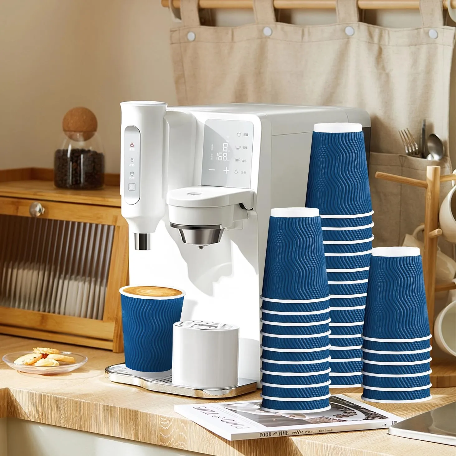 Lamosi Disposable Coffee Cups with Lids 12 OZ 500 Pack, Insulated Paper Coffee Cups with Lids, Corrugated Ripple Wall To Go Coffee Cup with Lid for Hot Beverages (Blue)