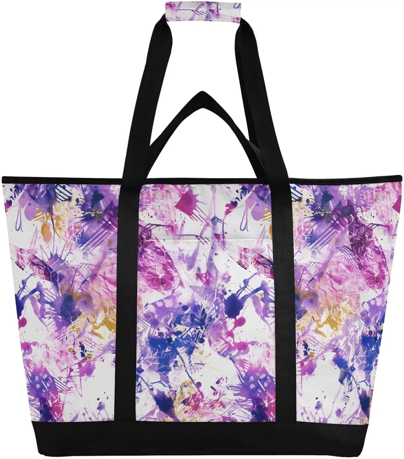 Large Soft Sided Cooler Bag for Hot/Cold Food Food Delivery Bag for Travel Lunch Camping Beach Watercolor Abstract Splash-Ink Purple