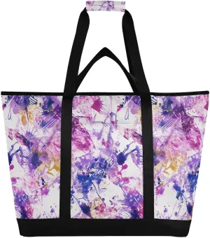 Large Soft Sided Cooler Bag for Hot/Cold Food Food Delivery Bag for Travel Lunch Camping Beach Watercolor Abstract Splash-Ink Purple
