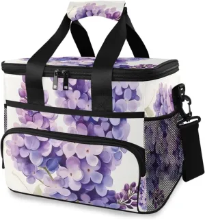 Lavender Watercolor Floral Cooler Bag Insulated Cooler Soft Sided Cooler 24 Can Portable Picnic Bag Large Leakproof Lunch Bag Box for Beach Grocery Camping Travel Car Men Women