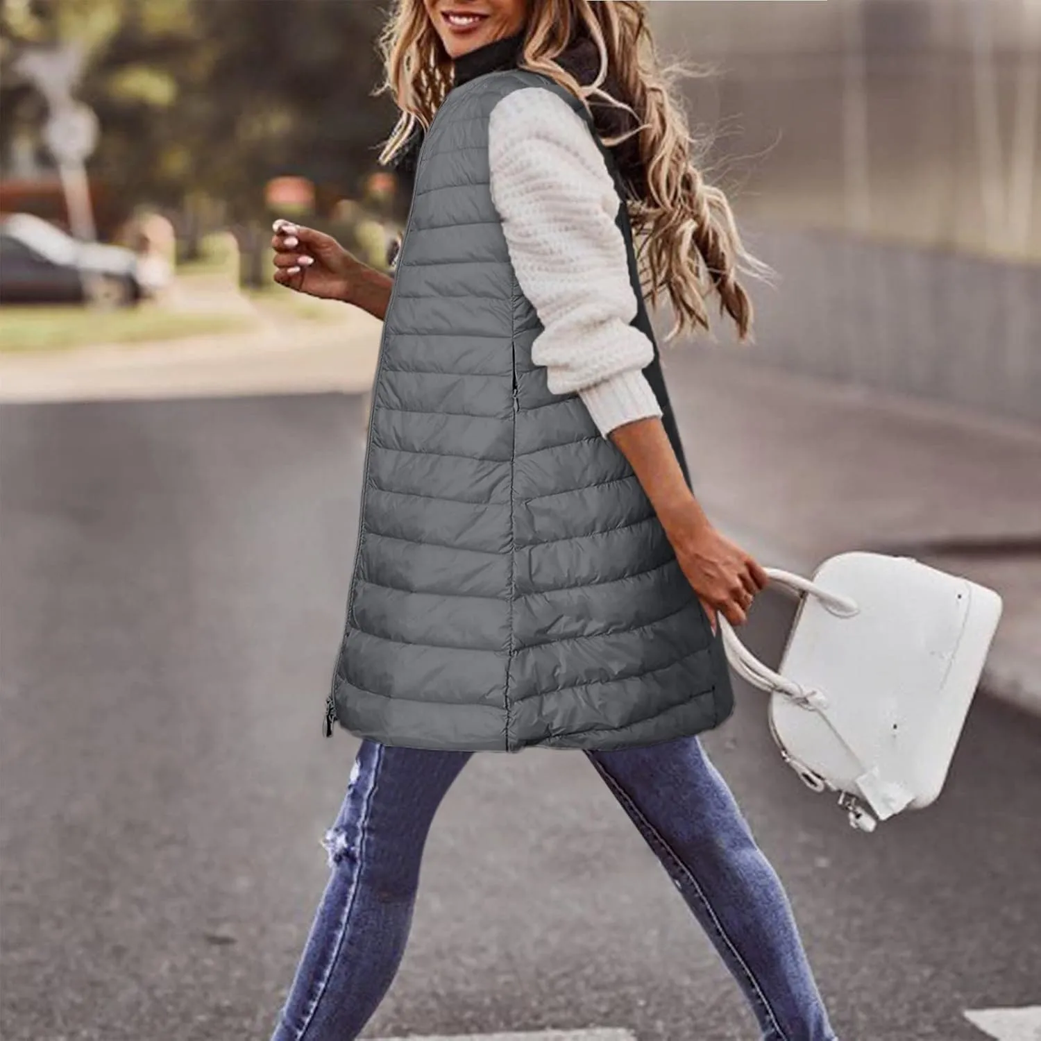 LCMTWX Black Puffer Vest Coat Vest With Hood Sleeveless Warm Down Coat With Pockets Quilted Vest Down Womens Long Puffer