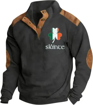 LCMTWX St Patricks Day Shirt for Men Corduroy Shirt Men 2024 Sweatshirt Holiday Sweatshirt Mock Neck Long Sleeve Sweaters