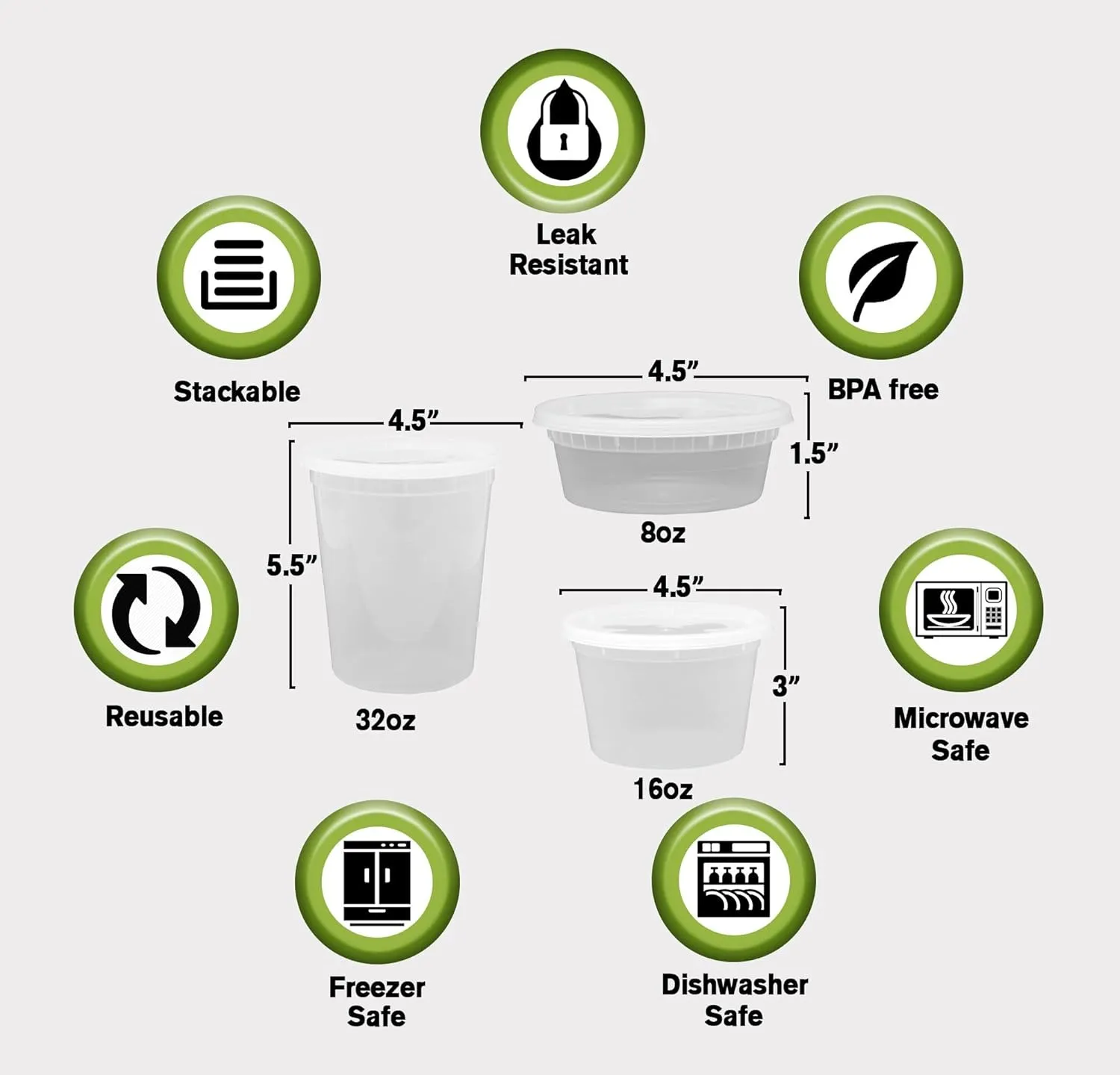 Leakproof Combo Pack Slime Small, Deli Plastic Food Containers with Lids [Reuseable, Kitchen Storage, Disposable, Lunch Meal Prep, Soup, Portion Control, Dishwasher, Microwaveable & Freezer Safe]