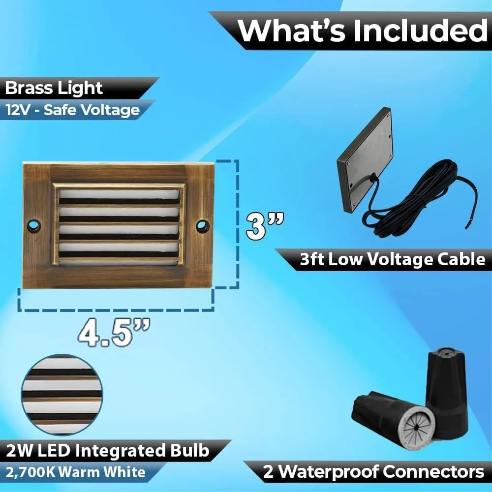 LED Step Light - Solid Brass Stairway Lighting, Outdoor Deck, Low Voltage Landscape With 2W Integrated LED Bulb - Antique Bronze, 4.5' Wide, Flush Mount