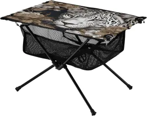 Leopard and Flowers Portable Folding Camping Table, Compact Lightweight Beach Table with Carrying Bag for Outdoor Picnics, BBQs, Camp