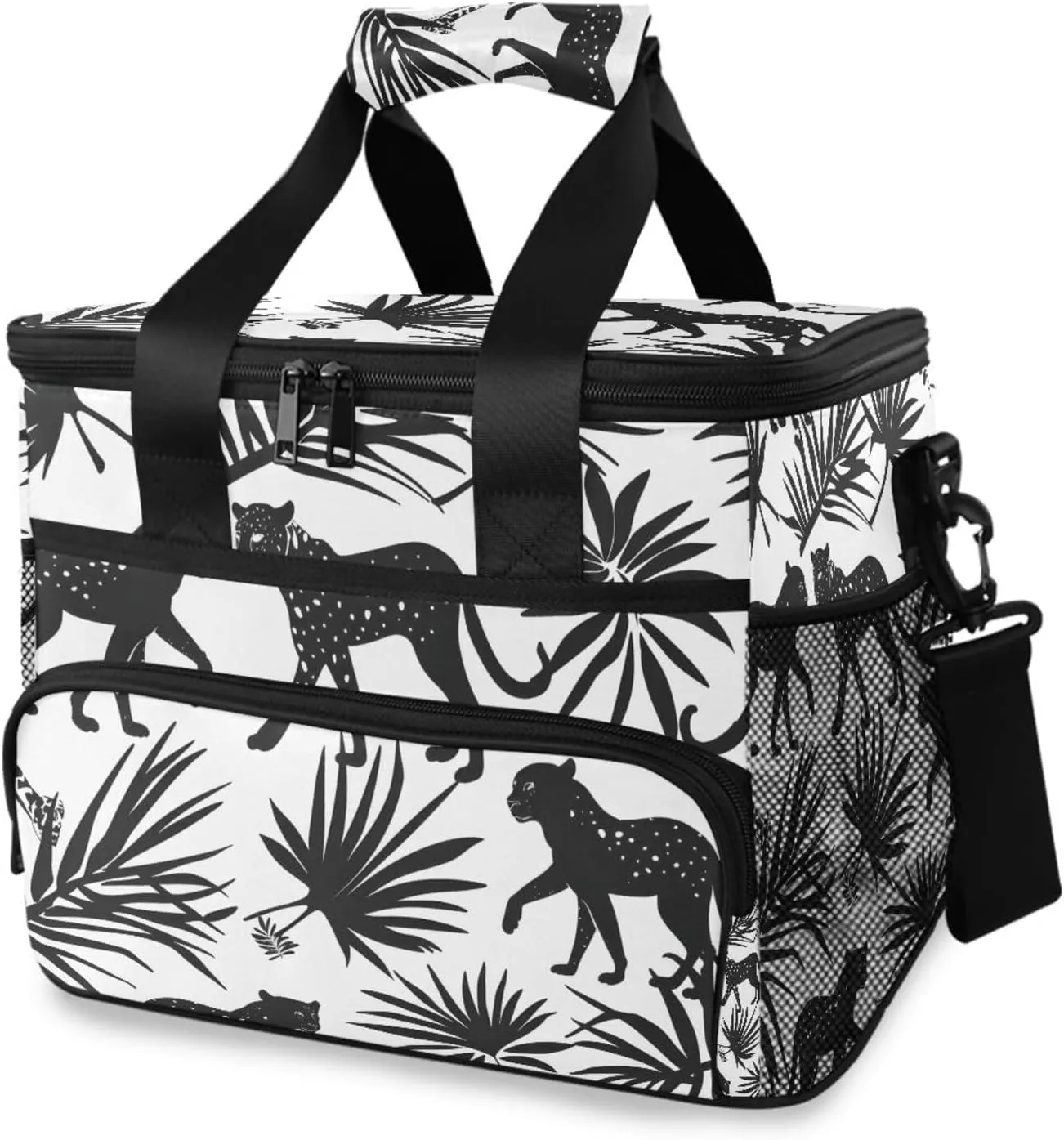 Leopards Black Palm Cooler Bag Insulated Cooler Soft Sided Cooler 24 Can Portable Picnic Bag Large Leakproof Lunch Bag Box for Beach Grocery Camping Travel Car Men Women