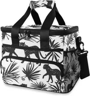 Leopards Black Palm Cooler Bag Insulated Cooler Soft Sided Cooler 24 Can Portable Picnic Bag Large Leakproof Lunch Bag Box for Beach Grocery Camping Travel Car Men Women