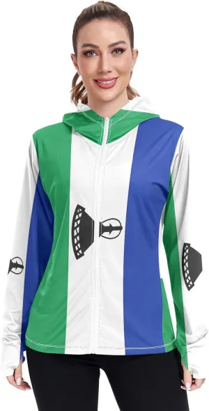Lesotho Flag Protective Sun Clothing for Women, Upf 50  Cooling Long Sleeve Shirt Women, S-XXL