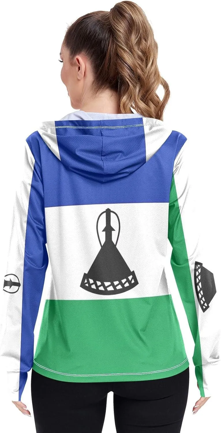 Lesotho Flag Protective Sun Clothing for Women, Upf 50  Cooling Long Sleeve Shirt Women, S-XXL