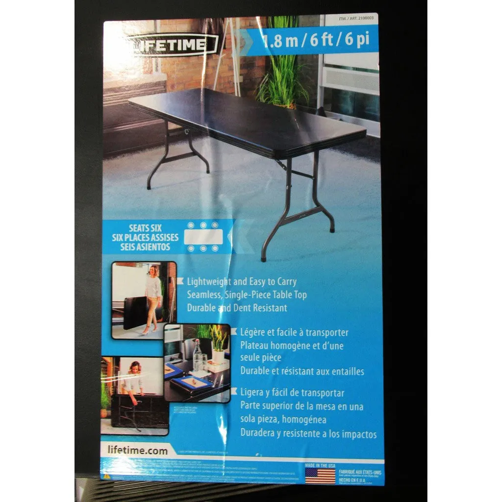 Lifetime Commercial Black Folding Table 6 ft. Black