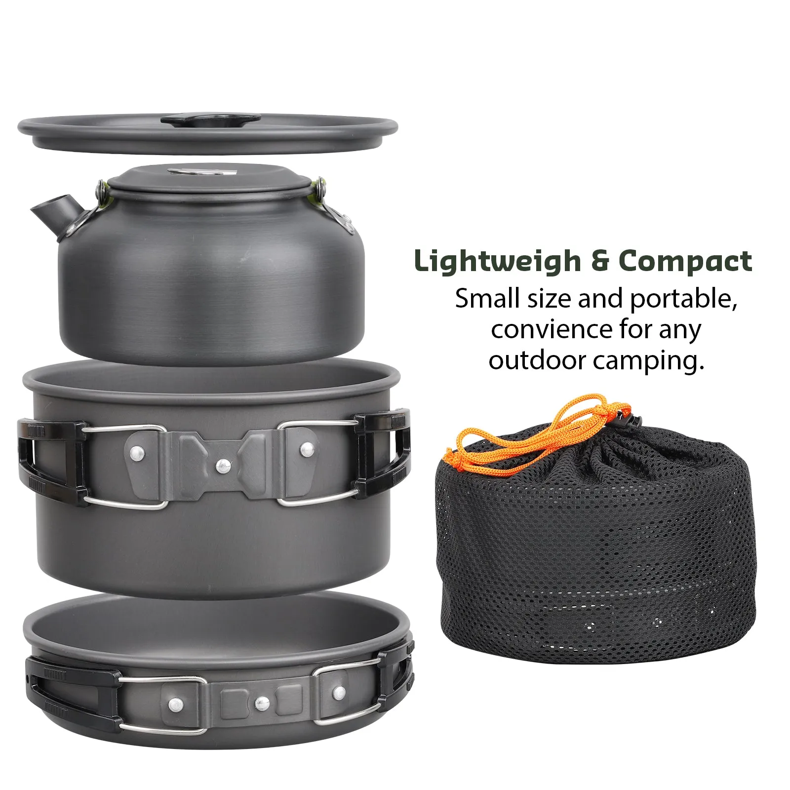 lightweight 3-piece camping cookware set with non-stick pots