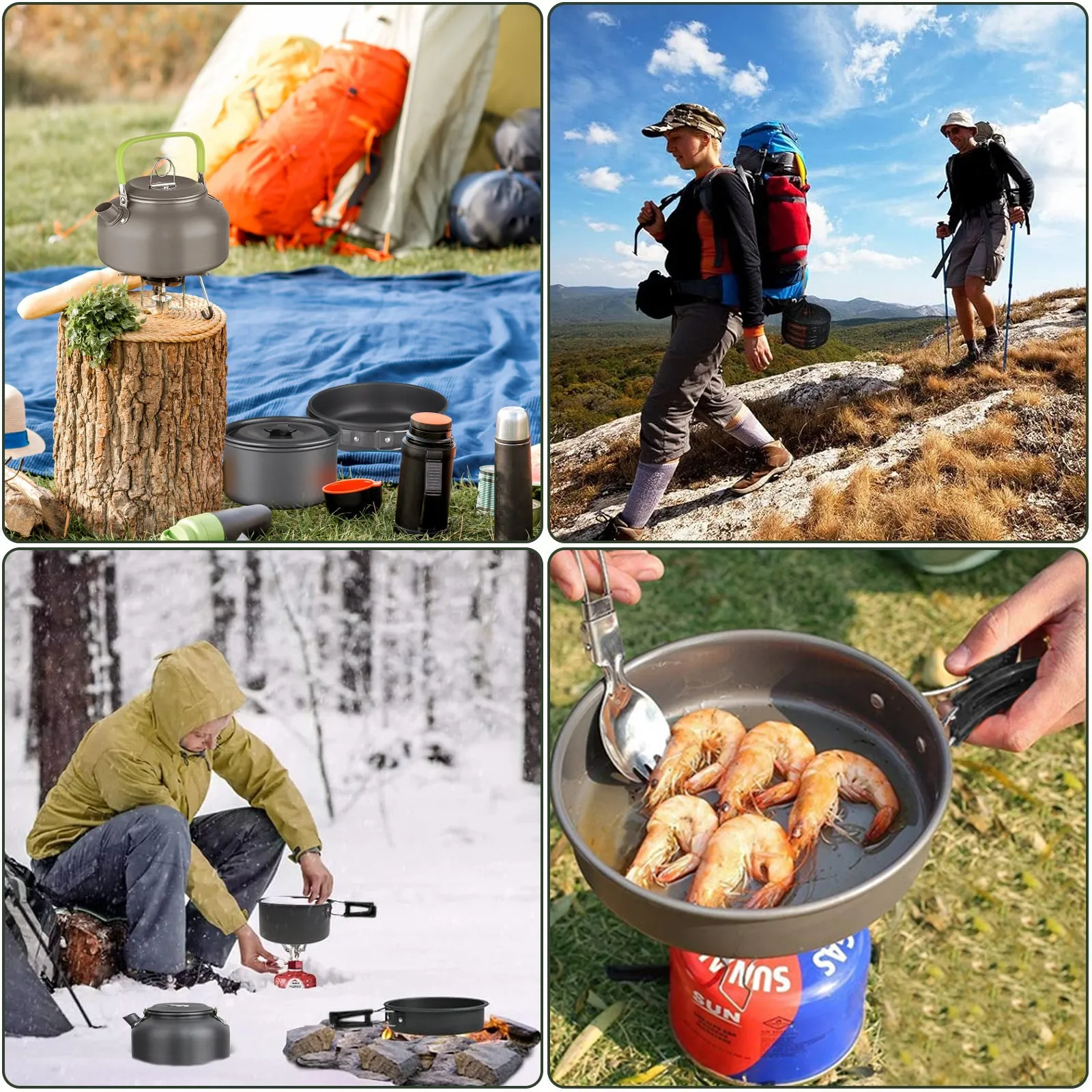 lightweight 3-piece camping cookware set with non-stick pots