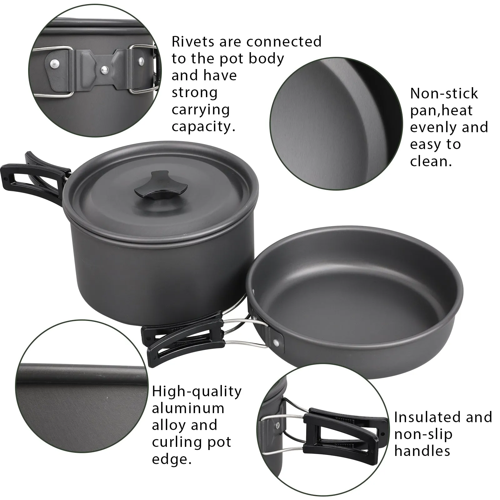 lightweight 3-piece camping cookware set with non-stick pots