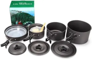 Lightweight 4-5 Person Camping Cookware 4 Piece Pan Pot Set for Outdoor Activities