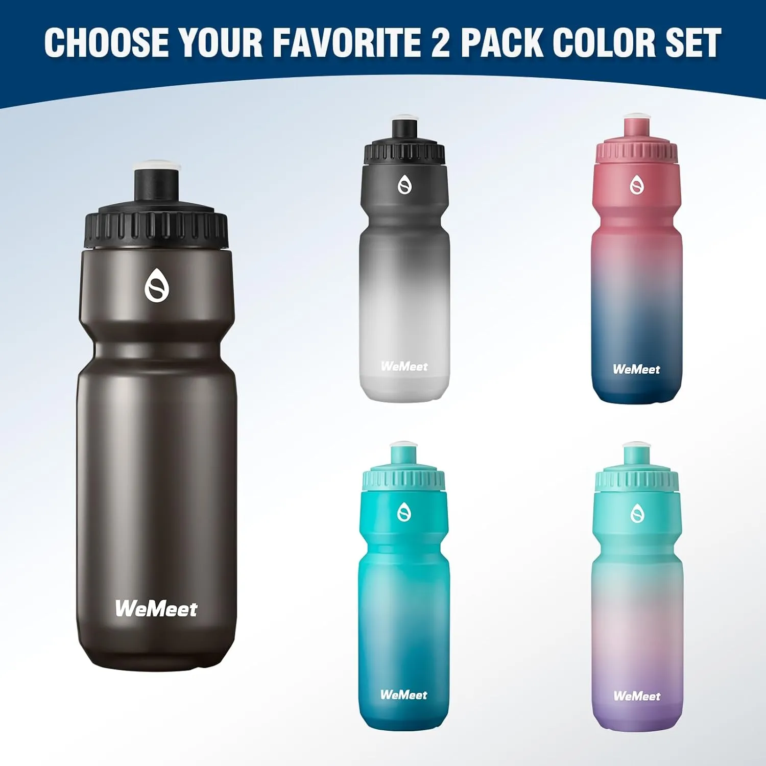 Lightweight Cycling Water Bottle 2-Pack, Fits Most Bike Cages, Squeeze Water Bottle for Cycling, Running, Fitness(Black & Green Pink Purple, 32oz)