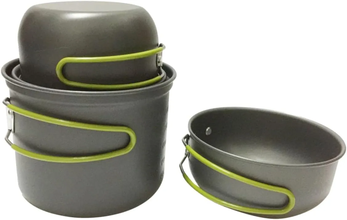 Lightweight Folding Camping Pot Kit 4 Piece Aluminum Cookware Set Utensils for Hiking Picnic and Outdoor Activities