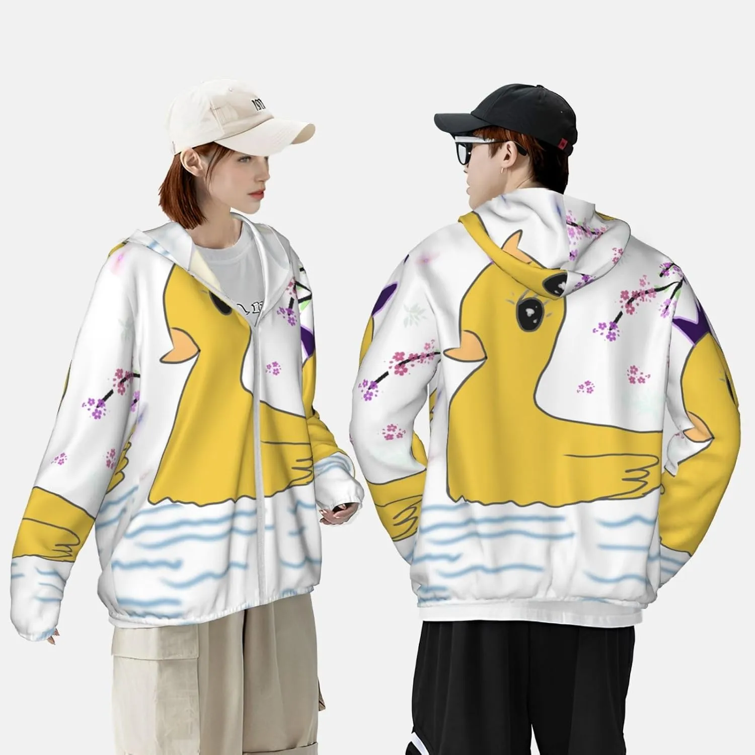 Lightweight UV Protection Sun Jacket, little yellow duck Print Sportswear Hooded Sunblock Shirt for Outdoor