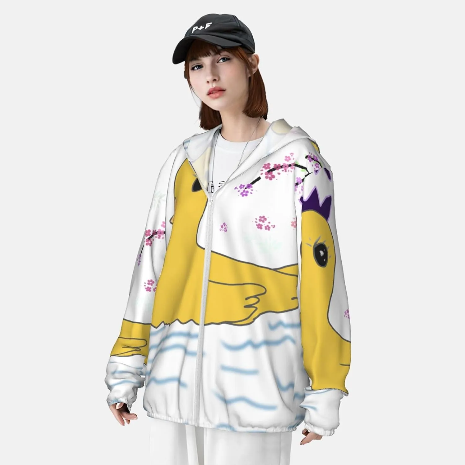 Lightweight UV Protection Sun Jacket, little yellow duck Print Sportswear Hooded Sunblock Shirt for Outdoor