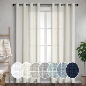 Linen Curtains & Drapes for Living Room 84 Inch Length 2 Panels Set Natural Flax Light Filtering Burlap Farmhouse Textured Neutral Country Rustic Window Semi Sheer Patio Door Curtain for Sliding Glass