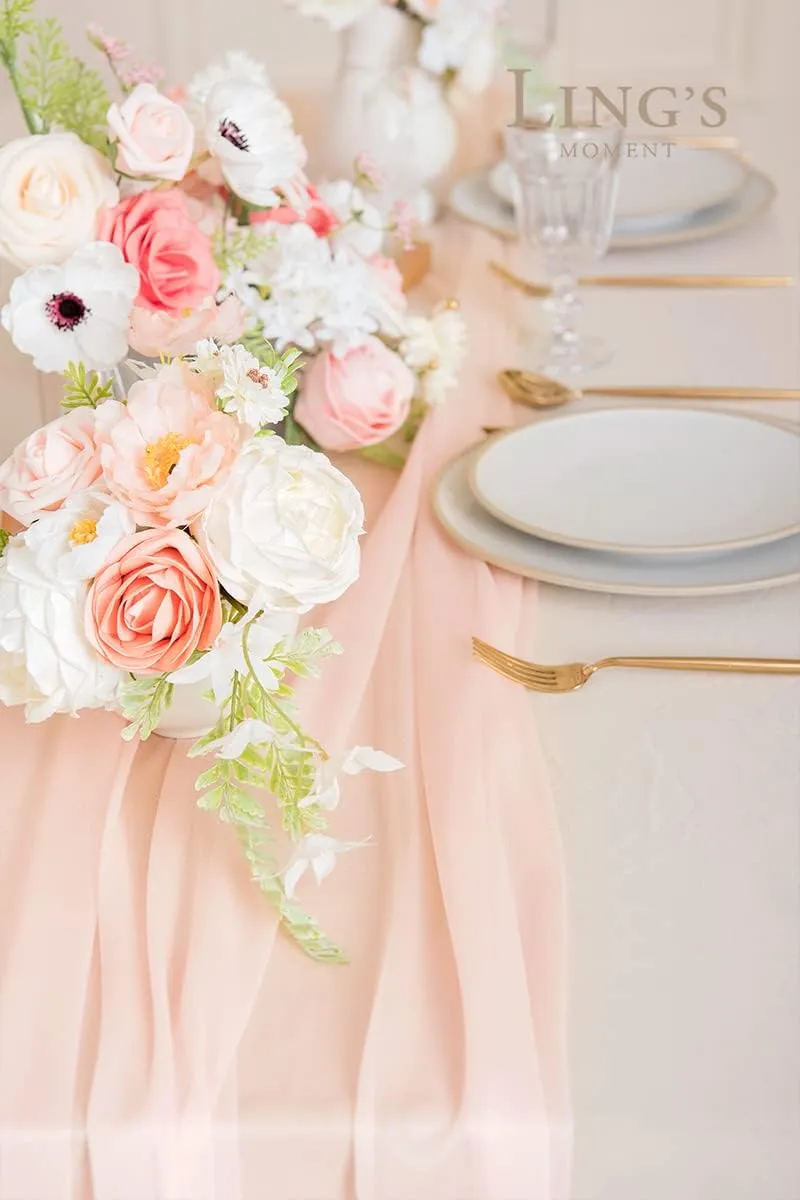 Ling's Moment 6-Pack 10ft Blush Pink Sheer Chiffon-Like Table Runner with Silver Sparkle Table Decor for Wedding Rustic Boho Shower Party(Blush, Set of 6)