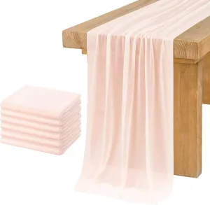 Ling's Moment 6-Pack 10ft Blush Pink Sheer Chiffon-Like Table Runner with Silver Sparkle Table Decor for Wedding Rustic Boho Shower Party(Blush, Set of 6)