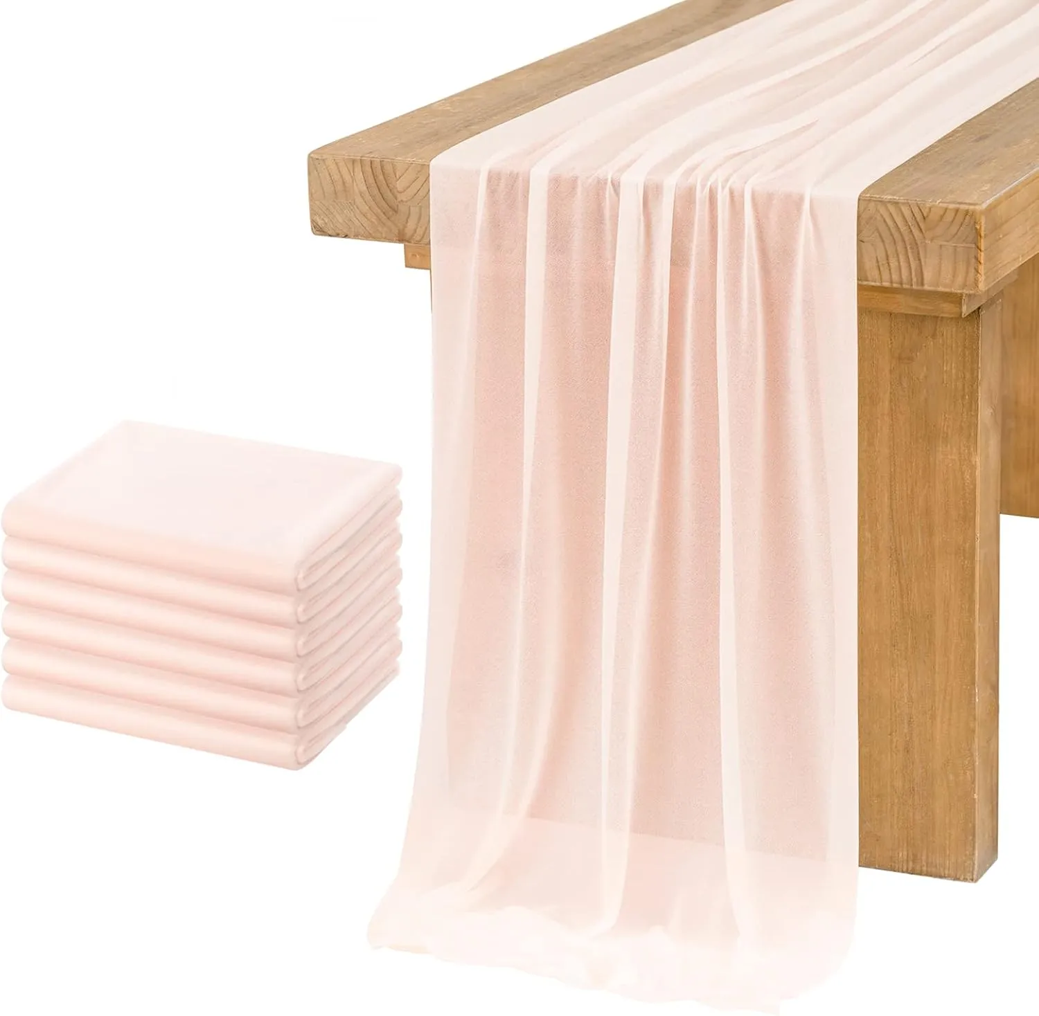 Ling's Moment 6-Pack 10ft Blush Pink Sheer Chiffon-Like Table Runner with Silver Sparkle Table Decor for Wedding Rustic Boho Shower Party(Blush, Set of 6)