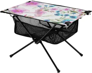linqin Portable Work Table Beautiful Floral Pattern Phlox Cornflowers Light Stable Folding Campfire Table with Storage Bag for Outdoor Beach Grill BBQ Travel