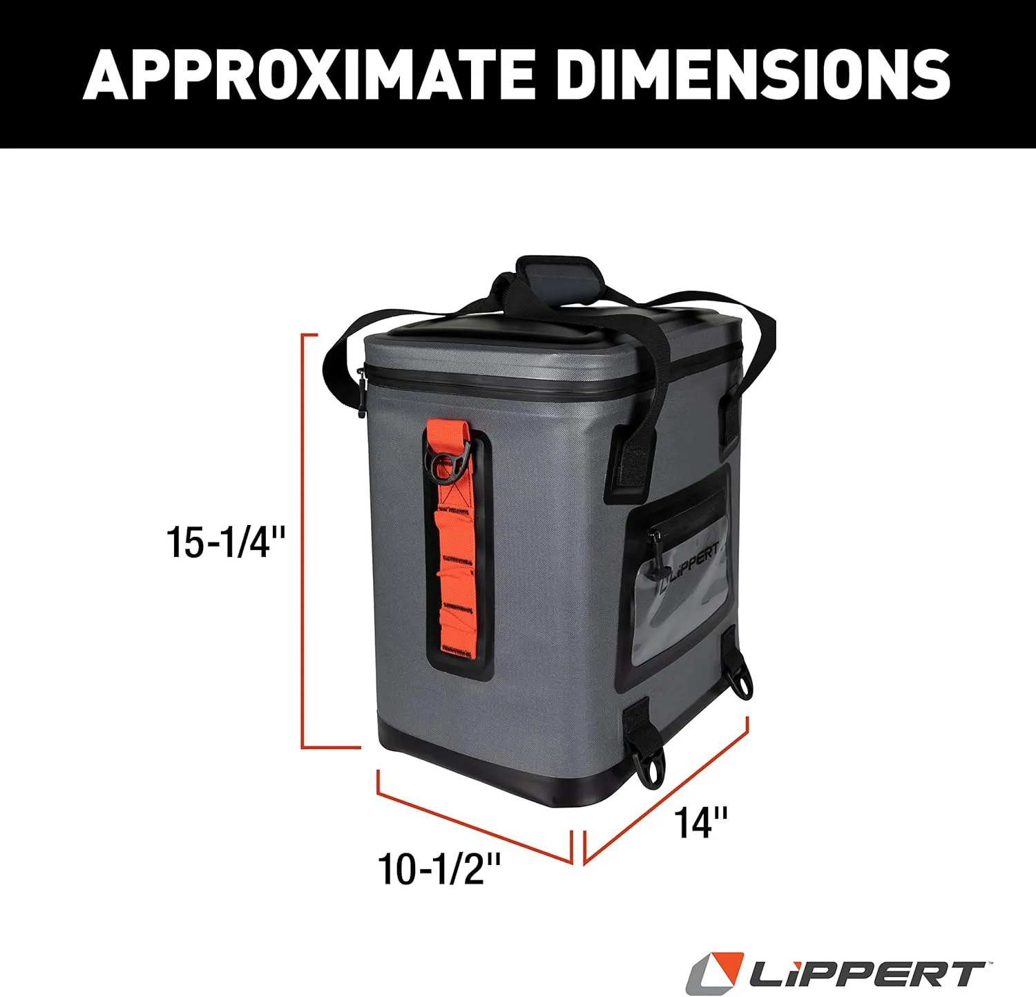 Lippert Adventure Pro 24-Can Soft Insulated Cooler Tote Bag, Up to 15 lbs. of Ice, 18 Quarts of Water, 14" x 10-1/2" x 15-1/4" Wide Mouth Opening, Padded Handle & Shoulder Strap - 2021099915