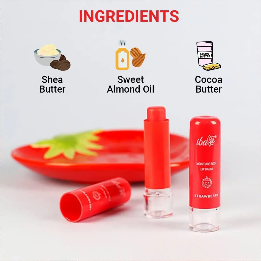 Lips Moisture Rich Lip Balm - Strawberry 4.5 g | For Dry Damaged & Chapped Lips | Enriched with Cocoa Butter Shea Butter l Glossy Finish | Halal Certified & Vegan