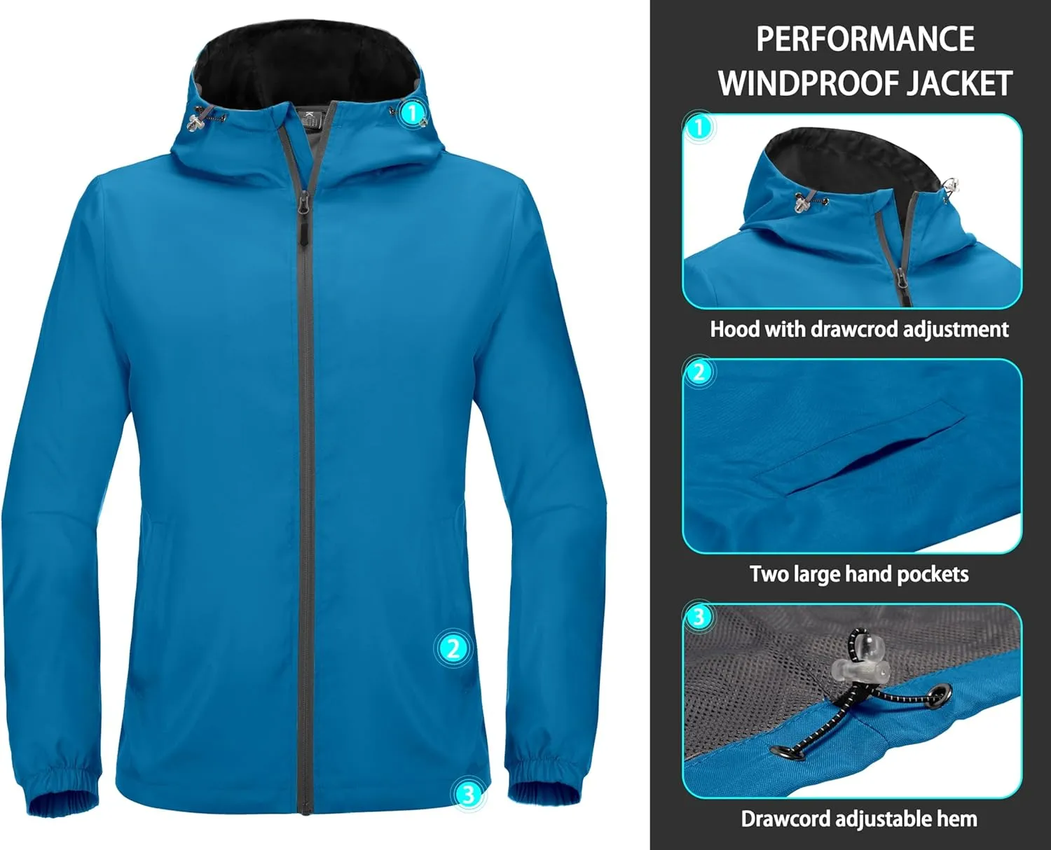 Little Donkey Andy Men’s Lightweight Breathable Windbreaker Golf Jacket UPF50  Windproof Outdoor Running Coat