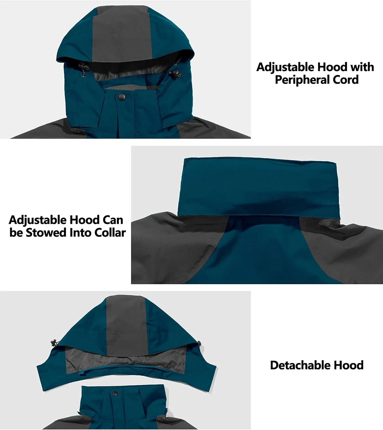 Little Donkey Andy Men's Waterproof Rain Jacket with Detachable Hood Outdoor Raincoat for Hiking Travel Cycling