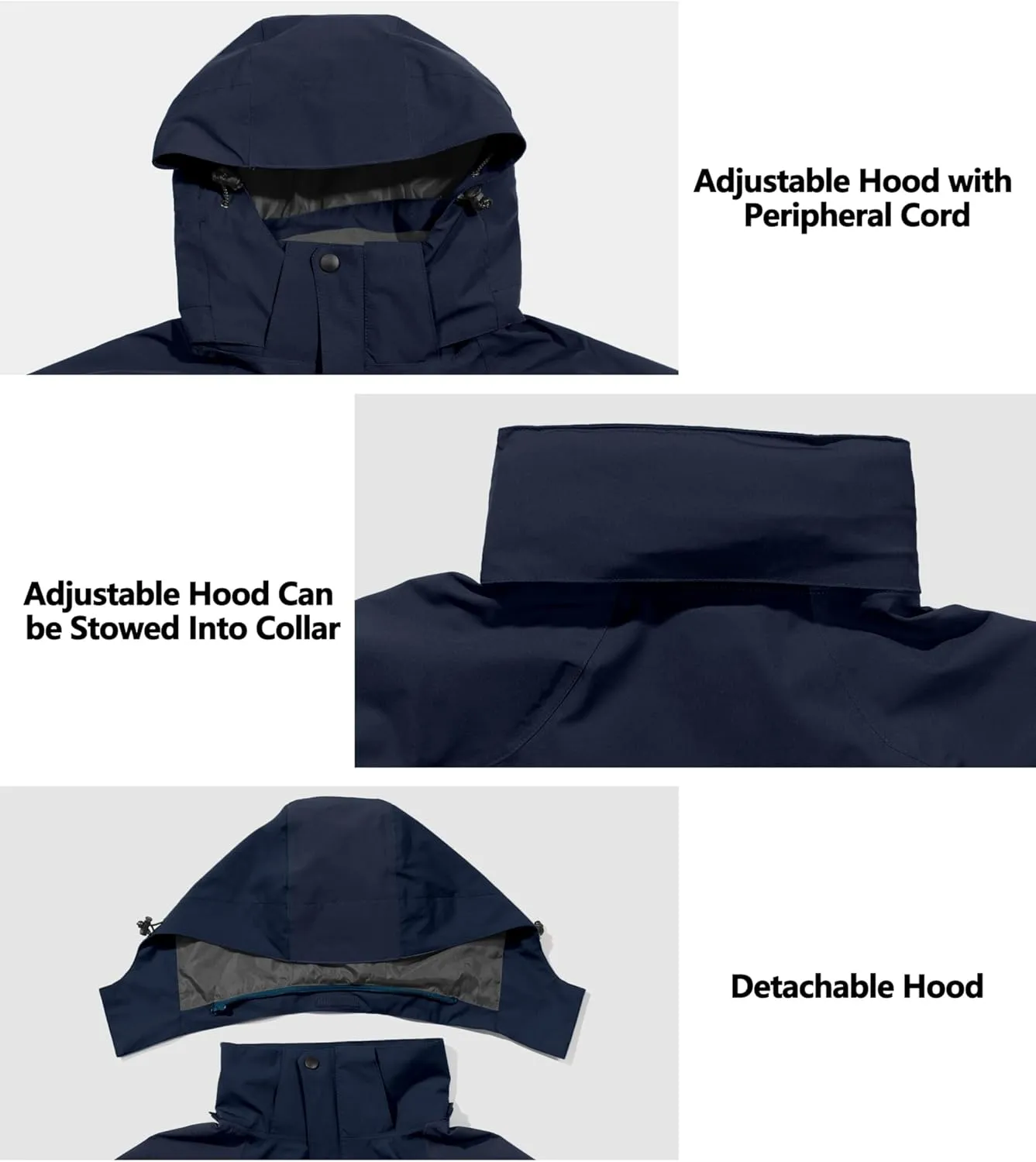 Little Donkey Andy Men's Waterproof Rain Jacket with Detachable Hood Outdoor Raincoat for Hiking Travel Cycling
